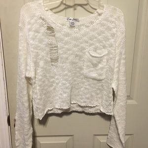 Destroyed see-through knitted long sleeve crop